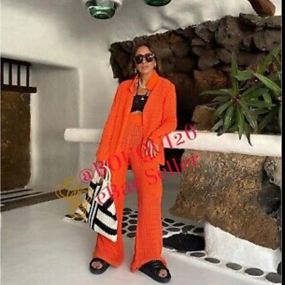Zara Women's Orange Crochet Pants Size Large NWT - Picture 10 of 14